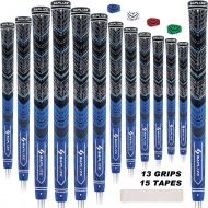 SAPLIZE 13 Golf Grips，4 Colors Available, with Tapes or with Sovlent Kit, Compound Hybrid Rubber Golf Club Grips, Standard/Midsize