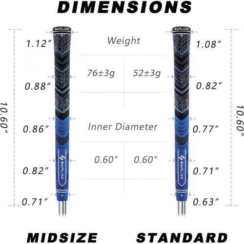  SAPLIZE 13 Golf Grips，4 Colors Available, with Tapes or with Sovlent Kit, Compound Hybrid Rubber Golf Club Grips, Standard/Midsize