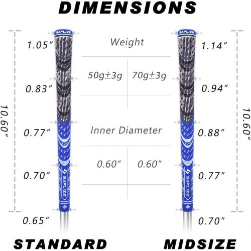  SAPLIZE Golf Grips, Choose Between 13 Grips and 13 Grips with Full Regripping Kit, 6 Colors Optional, Standard/Midsize, All Weather Multi Compound Hybrid Golf Club Grips