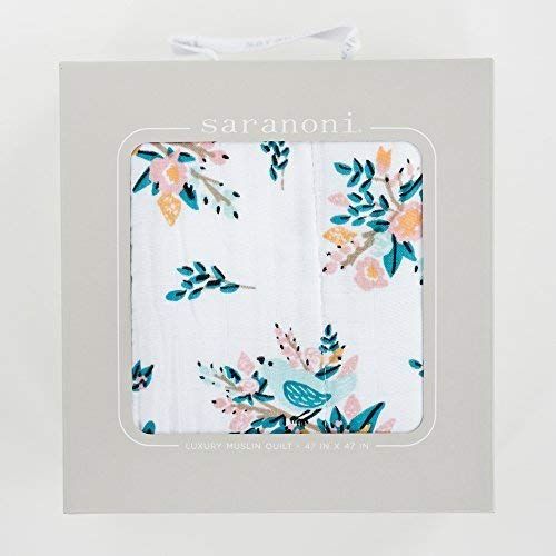  SARANONI Saranoni Soft 4-Layer Bamboo Muslin Quilt Toddler Blanket, 47 x 47 Bamboo + Cotton Blanket (Meadowlark Floral)