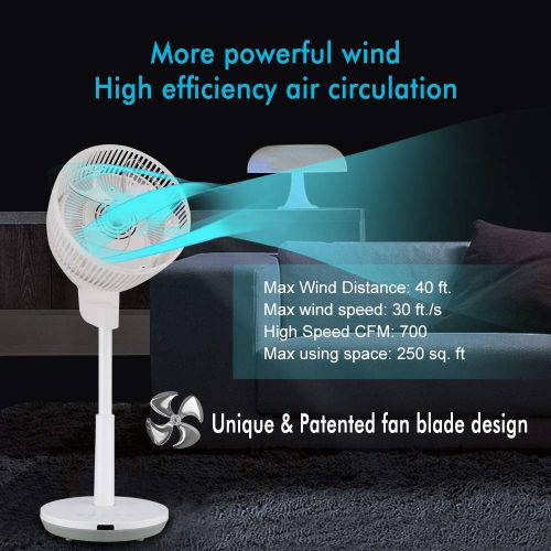  SARKI Air Circulator Fan, 3D Oscillating Pedestal Fan with 3 Modes, 4 Variable Speed Control, 7h Timer, LED Light Display, Adjustable Height and Free Installation