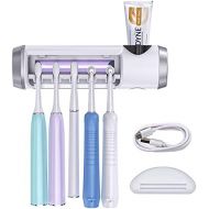 SARMOCARE Toothbrush Sanitizer, UV Toothbrush Holder with Sterilization Function, Build-in Fan, and Toothpaste Holder (5 Toothbrushes Holding and a Decal Sticker Included)