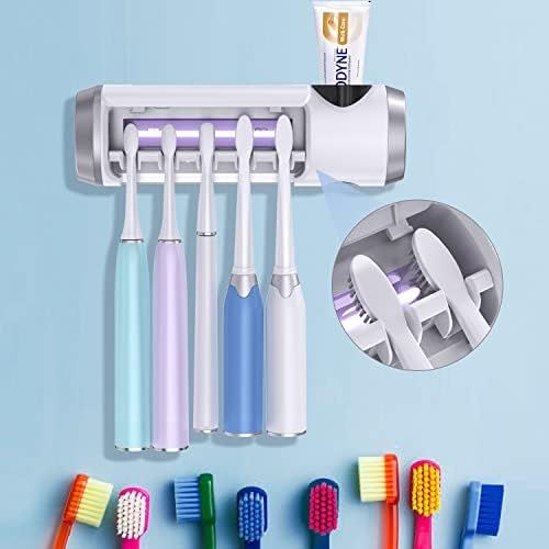  SARMOCARE Toothbrush Sanitizer, UV Toothbrush Holder with Sterilization Function, Build-in Fan, and Toothpaste Holder (5 Toothbrushes Holding and a Decal Sticker Included)