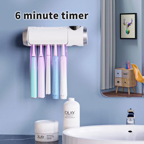  SARMOCARE Toothbrush Sanitizer, UV Toothbrush Holder with Sterilization Function, Build-in Fan, and Toothpaste Holder (5 Toothbrushes Holding and a Decal Sticker Included)