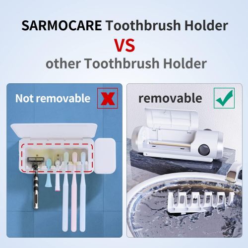  SARMOCARE Toothbrush Sanitizer, UV Toothbrush Holder with Sterilization Function, Build-in Fan, and Toothpaste Holder (5 Toothbrushes Holding and a Decal Sticker Included)