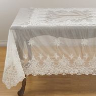 SARO LIFESTYLE 5284.W84S Embroidered & Beaded Tablecloth Marjorie Collection, 84, White