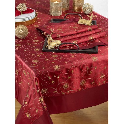  SARO LIFESTYLE XJ511.BU65162B Sevilla Collection Beautiful Holiday Tablecloth with Embroidered and Sequined Design, 65 x 162, Burgundy