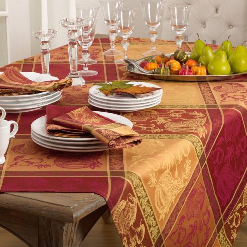  SARO LIFESTYLE 6702.M72S Jacquard Design Thanksgiving Tablecloth, Multi, 72