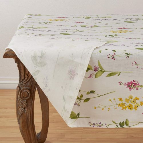  SARO LIFESTYLE 1015.OW60S Botanical Garden Collection Floral Design Tablecloth With Watercolor Print 60 Off-White