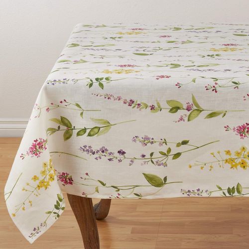  SARO LIFESTYLE 1015.OW60S Botanical Garden Collection Floral Design Tablecloth With Watercolor Print 60 Off-White