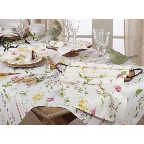  SARO LIFESTYLE 1015.OW60S Botanical Garden Collection Floral Design Tablecloth With Watercolor Print 60 Off-White