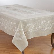 SARO LIFESTYLE 2053.N67160B Penelope Collection Botanical Embroidered Tablecloth, 67 x 160, Natural