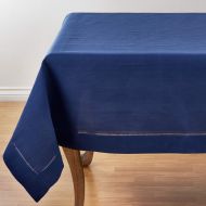 SARO LIFESTYLE 6306.NB84S Rochester Collection Tablecloth with Hemstitched Border 84 Navy Blue