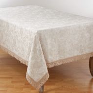 SARO LIFESTYLE 1916.N72140B Feronia Collection Jacquard Lace Trim Tablecloth 72 x 140 Natural