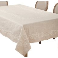 SARO LIFESTYLE Embroidered Swirl Design Linen Blend Tablecloth/001.N67160B, 67 x 160, Natural