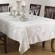 SARO LIFESTYLE Neve Collection Snowflake Design Tablecloth, 70 x 140, Ivory