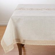 SARO LIFESTYLE 4799.N72S Caledonia Collection Natural Poly And Linen Blend Tablecloth With Laced Borders 72,