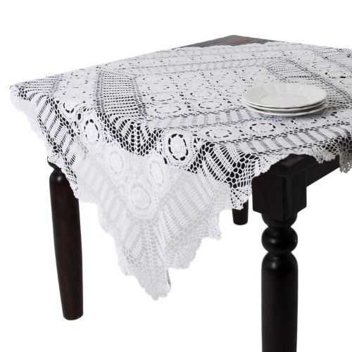  SARO LIFESTYLE 869 Crochet Tablecloths, 54-Inch, Square, White