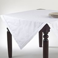 SARO LIFESTYLE 6100.W65104B Hemstitched Cotton and Linen Tablecloth, White, 65x104