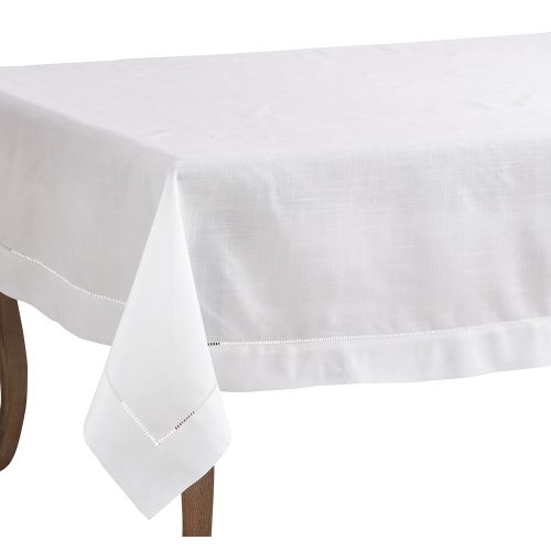  SARO LIFESTYLE 6300.W70120B Rochester Collection Hemstitched Border Tablecloth, 70 x 120, White