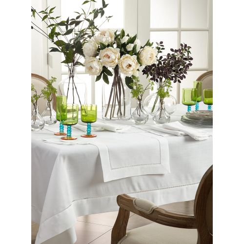  SARO LIFESTYLE 6300.W70120B Rochester Collection Hemstitched Border Tablecloth, 70 x 120, White