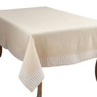 SARO LIFESTYLE Dupont Collection Striped Border Design Cotton Linen Tablecloth, 70 x 120, Natural