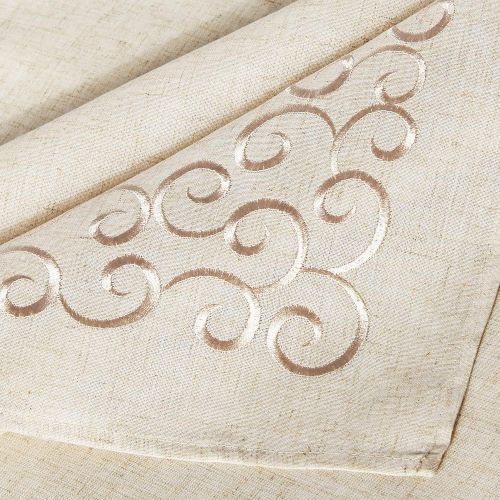  SARO LIFESTYLE 493.N67120B Embroidered Scroll Border Natural Tablecloth, Natural, 67x120