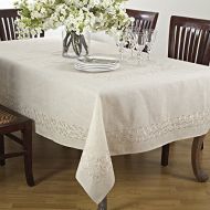 SARO LIFESTYLE 493.N67140B Embroidered Scroll Border Natural Tablecloth, Natural, 67x140