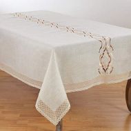SARO LIFESTYLE 4799.N72120B Caledonia Collection Natural Poly And Linen Blend Tablecloth With Laced Borders 72 x 120