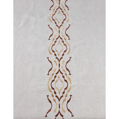  SARO LIFESTYLE 4799.N72104B Caledonia Collection Natural Poly And Linen Blend Tablecloth With Laced Borders 72 x 104