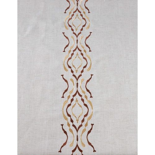  SARO LIFESTYLE 4799.N72140B Caledonia Collection Natural Poly And Linen Blend Tablecloth With Laced Borders, 72 x 140,