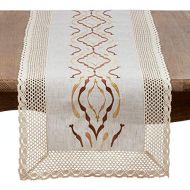 SARO LIFESTYLE 4799.N1672B Caledonia Collection Poly And Linen Blend Runner With Laced Border, 16 x 72, Natural