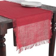 SARO LIFESTYLE JU209 Mari Sati Collection Fringed Burlap Design Table Runner, 20x108 Oblong, Red, 20 x 108,