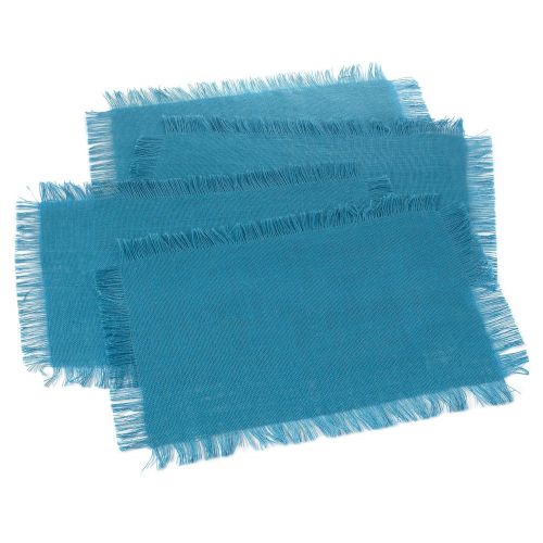  SARO LIFESTYLE Burlap Collecti Mari Sati Oblong Placemats (4 Pack), 13 x 19, Turquoise