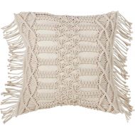 SARO LIFESTYLE Collection Cotton Down-Filled Macrame Throw Pillow 18 Natural