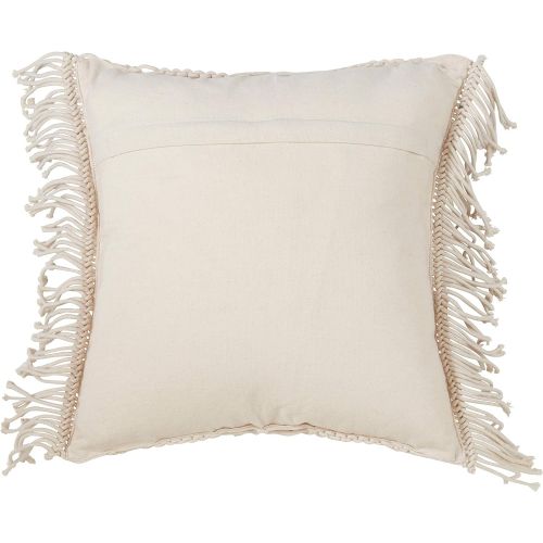  SARO LIFESTYLE Collection Cotton Down-Filled Macrame Throw Pillow 18 Natural