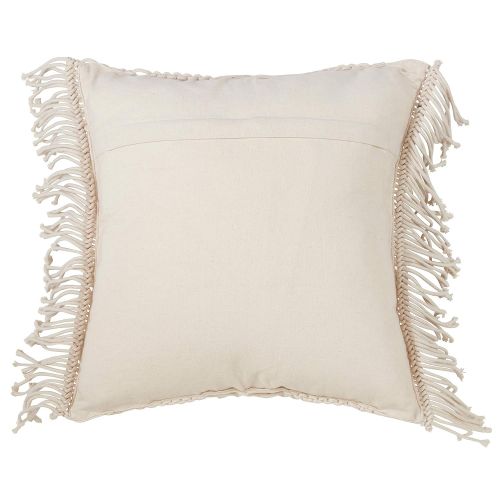  SARO LIFESTYLE Collection Cotton Down-Filled Macrame Throw Pillow 18 Natural