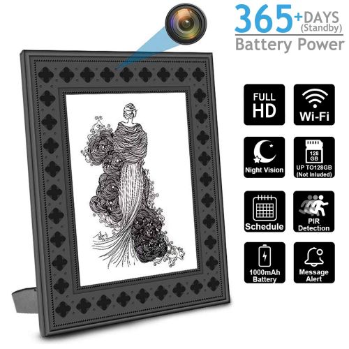  SARSAE Security Camera Photo Frame,Wireless WiFi Surveillance Covert Camera with PIR Motion, Night Vision, Live View, 365 Days Battery Life and Message Alerts to Smartphone Perfect for Ho