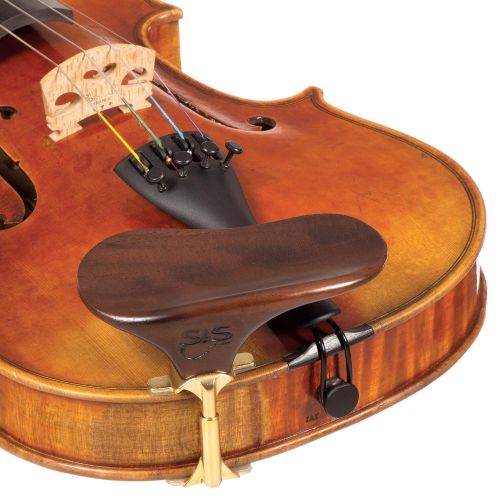  SAS Walnut Chinrest for 3/4-4/4 Violin or Viola with 35mm Plate Height and Goldplated Bracket