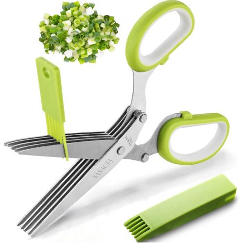  [아마존베스트]SASACIA Herb Scissors and Stripper Set - Herb Scissors With 5 Blades and Cover and Herb Cutter for Cutting Shredded Lettuce, Cilantro Fresh, Green Onion Fresh and etc. Kitchen Gadgets Best