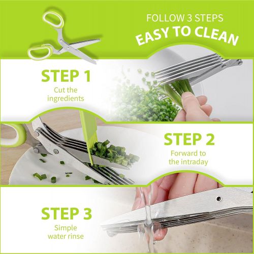  [아마존베스트]SASACIA Herb Scissors and Stripper Set - Herb Scissors With 5 Blades and Cover and Herb Cutter for Cutting Shredded Lettuce, Cilantro Fresh, Green Onion Fresh and etc. Kitchen Gadgets Best