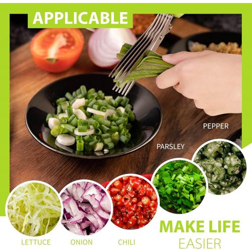  [아마존베스트]SASACIA Herb Scissors and Stripper Set - Herb Scissors With 5 Blades and Cover and Herb Cutter for Cutting Shredded Lettuce, Cilantro Fresh, Green Onion Fresh and etc. Kitchen Gadgets Best