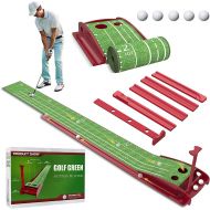 [아마존베스트]SASRL Wood Golf Putting Green Mat with Auto Ball Return System Mini Golf Game Practice Equipment and Golf Gifts for Men Home Office Backyard Indoor Outdoor Use (Indoor Golf)