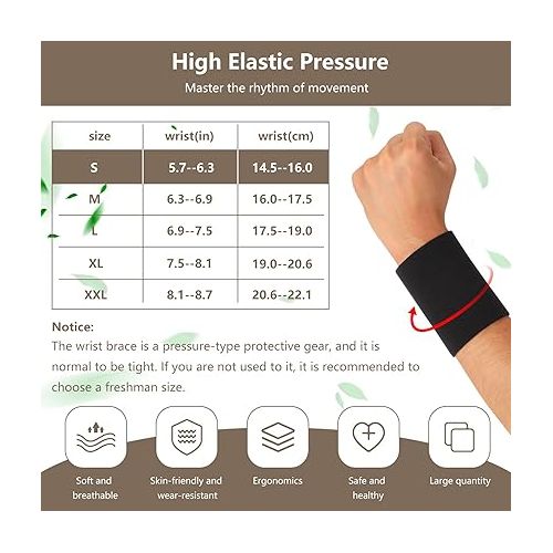  SATINIOR 2 Pairs Compression Wrist Sleeve Compression Wrist Brace Wrist Supports Wrist Wraps Elastic Wristbands for Men and Women Tennis, Tendonitis, Carpal Tunnel (Black, Small)