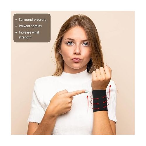  2 Pairs Compression Wrist Sleeve Compression Wrist Brace Wrist Supports Wrist Wraps Elastic Wristbands for Men and Women Tennis, Tendonitis, Carpal Tunnel (Black, Small)