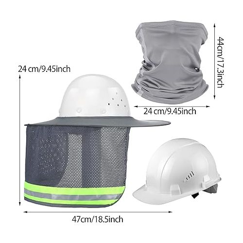  2 Pcs Sun Hard Hat Neck Protection High Visibility Full Brim Mesh Sun Protection and Neck Gaiter Bandana Face Scarf for Hard Hat Accessories, Reflective