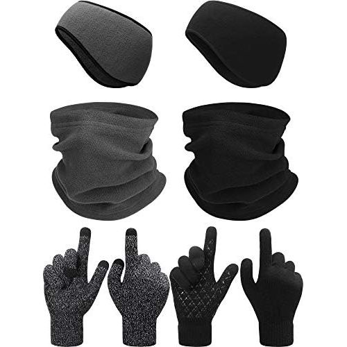  SATINIOR 6 Pieces Ear Warmer Headband Warmer Face Mask Fleece Neck Gaiter Touch Screen Winter Knit Gloves for Men and Women