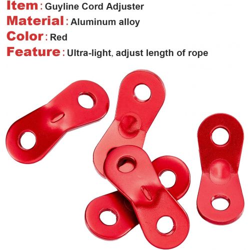  SATINIOR 20 Pieces Aluminum Alloy Guyline Cord Adjuster Tent Tensioners Rope Adjuster Tent Rope Adjusters for Outdoor Camping Hiking, Red