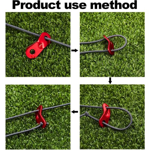  SATINIOR 20 Pieces Aluminum Alloy Guyline Cord Adjuster Tent Tensioners Rope Adjuster Tent Rope Adjusters for Outdoor Camping Hiking, Red