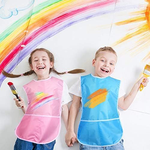  [아마존베스트]SATINIOR 4 Pieces Art Smock for Kids Artist Smock Waterproof Painting Apron Painting Smocks for Children, 4 Colors (Green, Red, Blue, Pink)